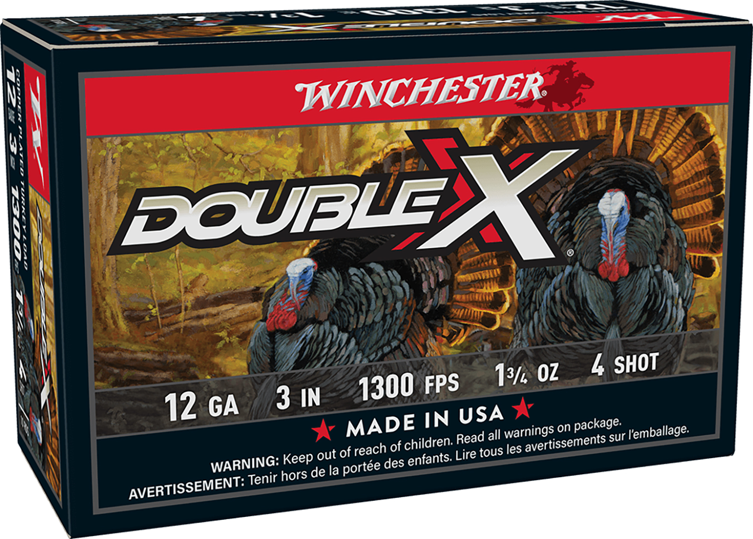 Winchester Ammo STH1234 Double X High Velocity Turkey 12Gauge 3" 1 3/4oz 4Shot 10 Per Box/10 Case