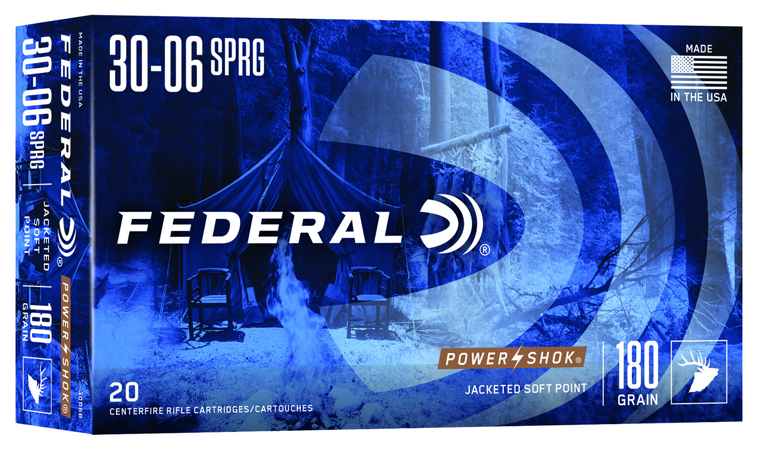 Federal 3006B Power-Shok 30-06Springfield 180gr Jacketed Soft Point 20 Per Box/10 Case