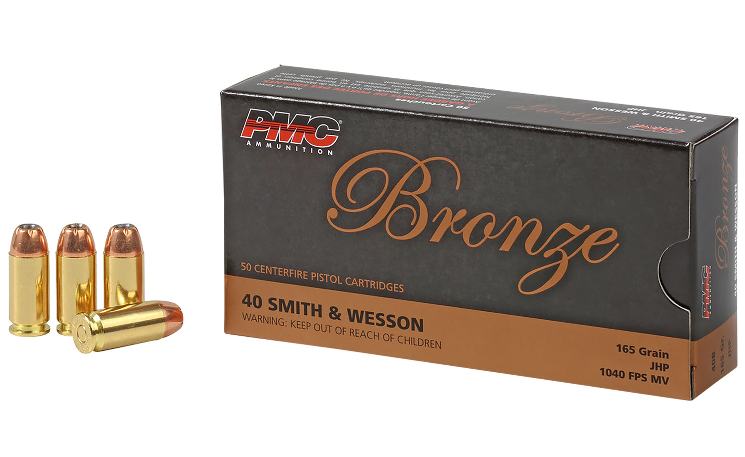 PMC 40B Bronze 40S&W 165gr Jacketed Hollow Point 50 Per Box/20 Case