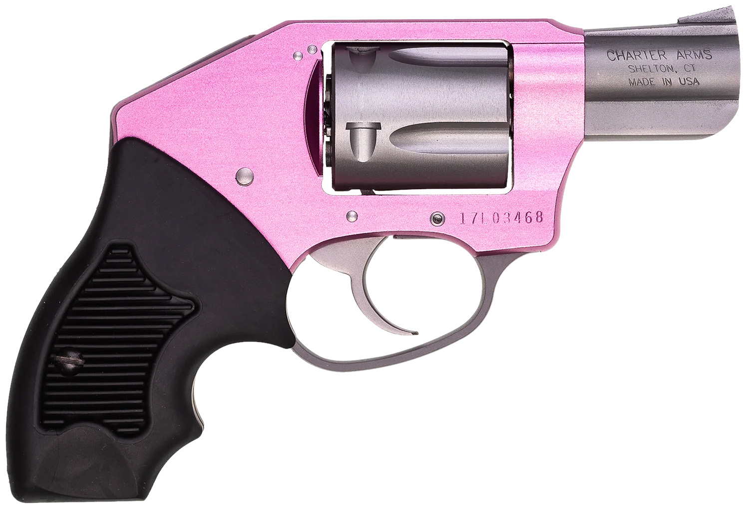 Charter Arms 53851 Undercover Lite Chic Lady Small 38 Special 5 Shot 2" High Polished Stainless Steel Barrel & Cylinder, Pink Aluminum Frame w/Black Finger Grooved Rubber Grip, Concealed Hammer