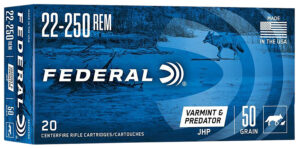 Federal AE22250G American Eagle Varmint & Predator 22-250Rem 50gr Jacketed Hollow Point 20 Per Box/10 Case