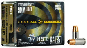 Federal P9HST1S Premium Personal Defense 9mmLuger 124gr HST Jacketed Hollow Point 20 Per Box/10 Case