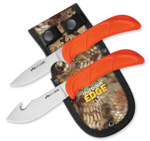Outdoor Edge WR1C WildPair 2.50"/4" Fixed Gut Hook/Caper Plain/Gut Hook 420J2 Stainless Steel Blade TPR Blaze Orange Handle