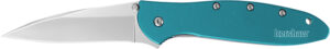 Kershaw 1660TEAL Leek  3" Folding Drop Point Plain Bead Blasted 14C28N Steel Blade Teal Anodized Aluminum Handle Includes Pocket Clip