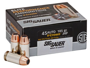 Sig Sauer E45AP050 Elite Performance  45ACP 185gr V-Crown Jacketed Hollow Point 50 Per Box/10 Case