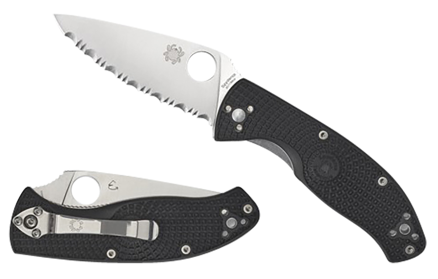 Spyderco C122PBK Tenacious Lightweight 3.39" Folding Plain Satin 8Cr13MoV SS Blade/Black Bi-Directional Texturing FRN Handle Includes Pocket Clip