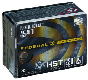 Federal P45HST2S Premium Personal Defense 45ACP 230gr HST Jacketed Hollow Point 20 Per Box/10 Case