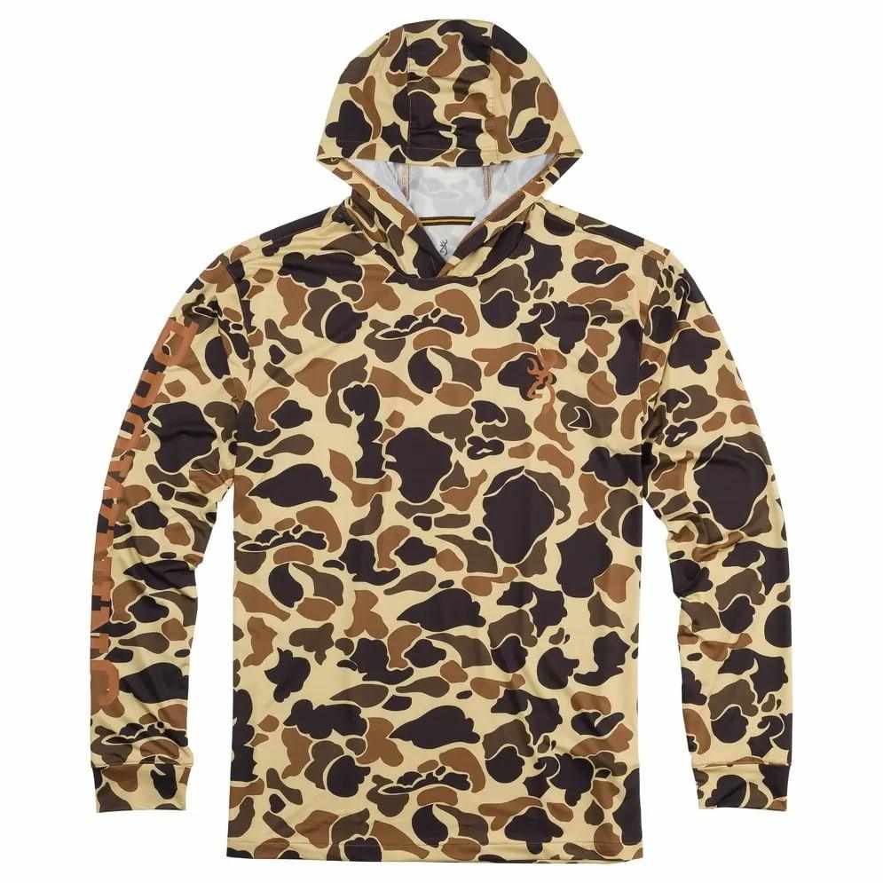 Browning Hooded Long Sleeve Tech Shirt Vintage Tan Camo XL