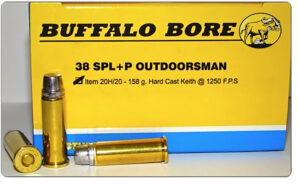 Buffalo Bore Ammunition 20H20 Outdoorsman Strictly Business 38Special +P 158gr Hard Cast 20 Per Box/12 Case